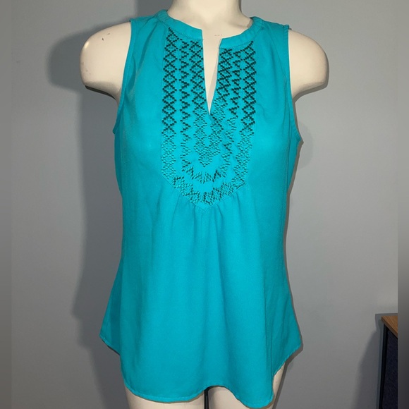 Market & Spruce Tops - Spruce & Market turquoise sleeveless embroidered blouse top shirt XS womans